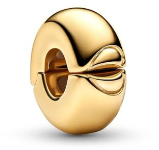 PANDORA Moments Rundes Clip-Charm Anhänger aus Sterling Silber mit vergoldeter Metalllegierung, Kompatibel Moments, 763678C00