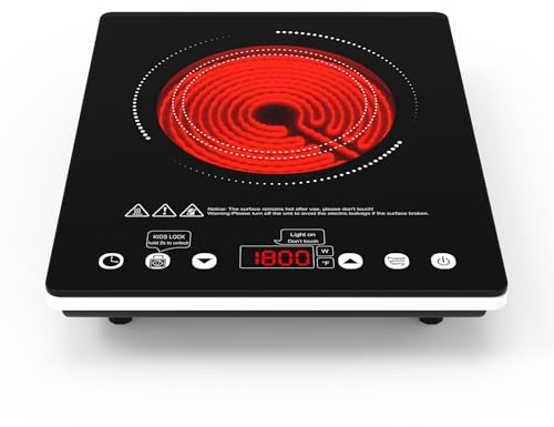 Portable Electric Cooktop, 1800W Single Burner Electric Stove with Touch Control, Child Safety Lock, Timer, 9 Power Level, Overheat Protection, Compact Induction Cooktop for Home Dorm Office