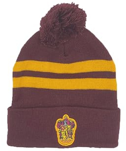 Harry Potter Gorro infantil de invierno con pompón Slytherin o Gryffindor, diseño cálido, suave, con licencia oficial, artículo para fans de niños y niñas, rojo, 54