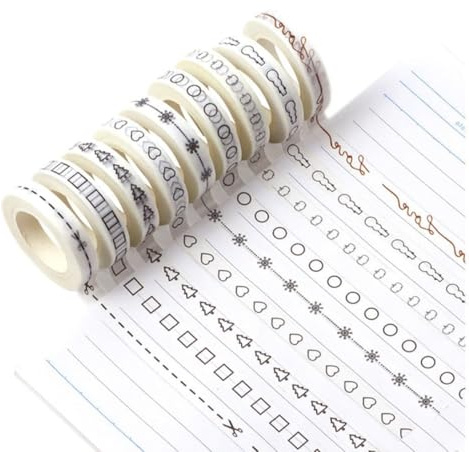 Didiseaon Lot de 9 Rubans Adhésifs Washi 8 MM Papier Washi Sain sans Résidu Kit de Ruban de Masquage Décoratif pour Scrapbooking DIY Journal Intime et Loisirs Créatifs