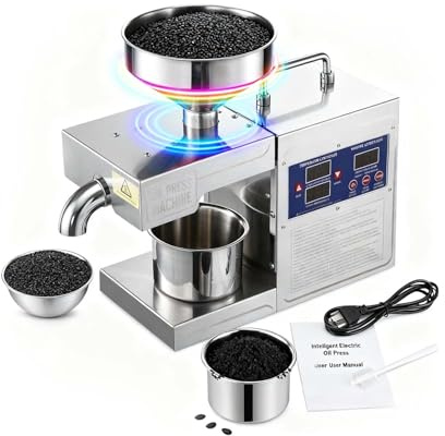 820W Automatisk Oljepress Maskin, Kommersiell Oljepress för Hemmabruk, Med Kall- och Varmpresslägen, Intelligent Temperaturkontroll för Jordnötter, Sesam, Solrosfrön och Nötter