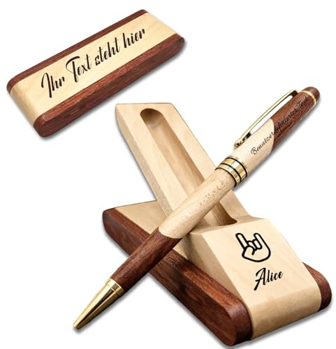 QSZ Personalisierter Kugelschreiber mit Gravur Kugelschreiberhalter Holz Holzkugelschreiber als Geschenk für Büro Schule Firma Besondere Anlässe (Kugelschreiber 1)