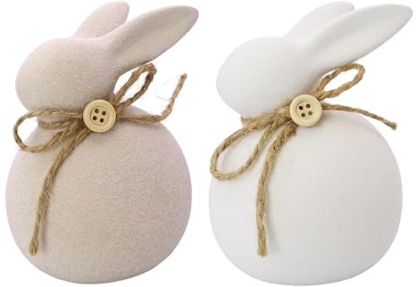 Logbuch-Verlag - Set di 2 coniglietti in ceramica - Bianco crema - 14,5 cm - Decorazione pasquale da appoggiare per tavolo, davanzale, mensola - Decorazione primaverile