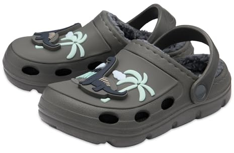 NorthSole Kids Fur Lined Clogs Boys & Girls Slip On Sandals UK Sizes 5–12 | Childrens Lightweight & Durable Dinosaur Unicorn & Space Rocket Designs