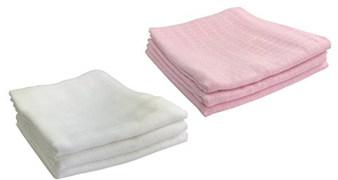 M.M.C. 6er Pack Mullwindeln | Spucktücher 100% Baumwolle - Stoffwindeln & Mulltücher fürs Baby | ÖKO-TEX Zertifiziert, 80x70 cm (3 Weiß, 3 Rosa)
