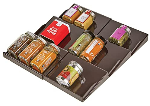 mDesign Gewürzhalter für Schubladen – auf 36,8 cm ausziehbares Gewürzregal von 20 cm bis 36,8 cm – Schubladeneinsatz mit drei Ebenen – bronzefarben