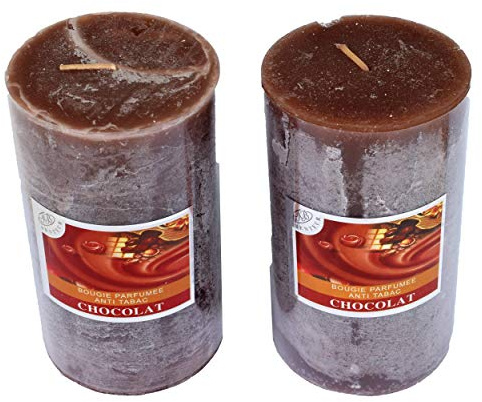Lote de 2 velas votivas grandes perfumadas, antitabaco, candles para la decoración del interior de tu casa y para crear un ambiente marrón, aroma de chocolate, 7 x 12 cm, duración 60 h