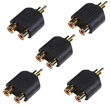 BRIEFCEC 5 Stück Cinch Splitter Y Adapter AV Adapter 1 Stecker zuf 2 Buchse Cinch Kupplung für Lautsprecher,Receiver, Heimkino (Gold)