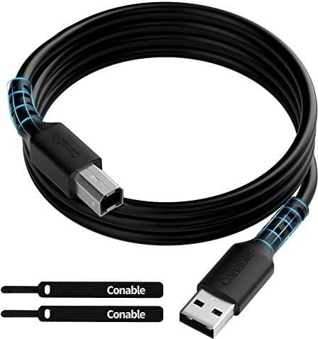Printer Cable 4 FT, USB 2.0 USB-A to USB-B Cord, Compatible with HP, Canon, Epson, DAC, Dell, Brother, Brother, Lexmark, Xerox, Samsung, Piano, MIDI, External Hard Drive, Camera, with 2 Ties