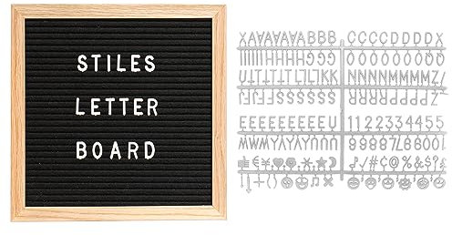 Stiles Filz-Buchstaben-Schilder-Set, 25,4 x 25,4 cm, mit 340 Kunststoff-Buchstaben, Zahlen und Symbolen, austauschbares hölzernes Nachrichtenbrett für Menü, Meilensteine oder Baby-Ankündigungsschild,