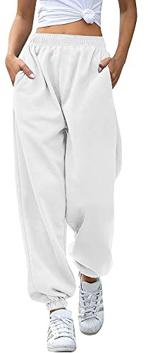 Love My Fashions Women's Plain Gym Sport Jogger Sweatpants & Winters Joggers Pockets Pants and Baggy Elastic Waist Trousers for Casual Hip Hop, Gym and Jogging White