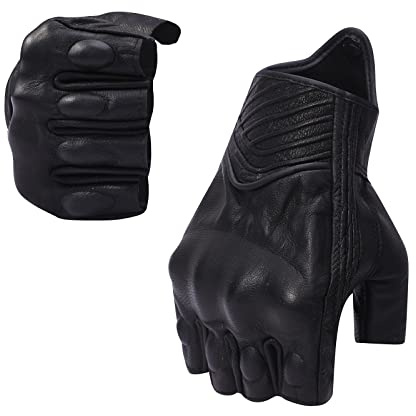 Guanti senza dita da uomo, da moto, da uomo, in pelle, mezze dita, sfoderati, per moto, per attività all'aria aperta (nero, M)