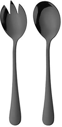 SHTGOI Set di posate da insalata in acciaio inox, forchetta da insalata, cucchiaio in metallo, per hotel, buffet, cena, banchetto, ristorante, macedonia, posate da campeggio, colore nero