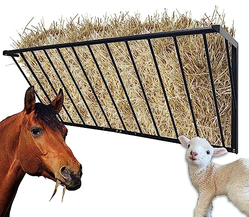 BUYYAH Horse Hay Feeder, 63'' Long Livestock Hay Feeder with 48 Gallon Large Capacity, Carbon Steel Wall Mounted Hay Rack for Horses, Sheep, Goats, Indoor Outdoor Uses