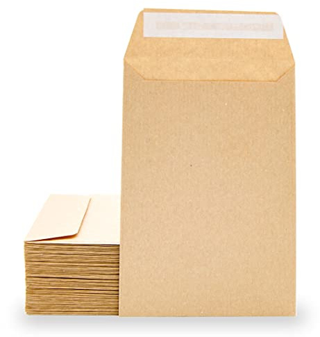 Sobres de Papel Kraft M-Office - Pequeños Con Tira de Silicona para Invitaciones o Bolsitas de Regalo de Boda, Joyas o Semillas - 100x145mm - 50 Unidades