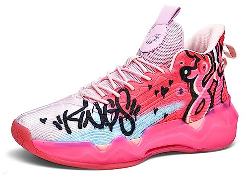 CZHIHANEG Basketball Schuhe für Jugendliche, Mädchen Basketball Coach Bequeme High-Top Atmungsaktive Sportschuhe für Männer und Frauen Anti-Rutsch, Pink, 44 EU