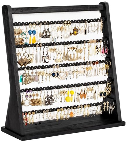 Poyilooo Earring Holder Organizer, Rustic Wood Earring Holder Stand, 5 Layer Jewelry Holder Organizer with 270 Earring Tree Holes Display Rack for Stud Earings & Hoop Earrings, Gifts for Women