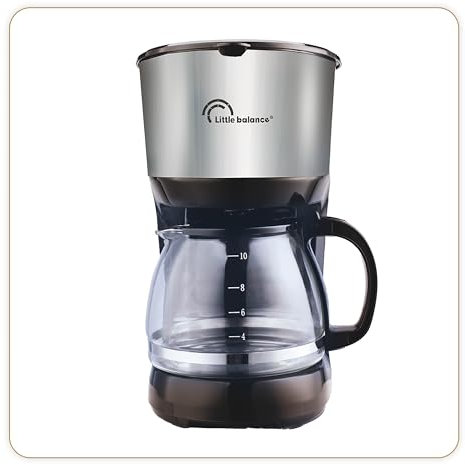 LITTLE BALANCE 8629 Little Café, Cafetière Filtre, Verseuse Verre, 10 tasses,750 W, Finitions Inox, Noir