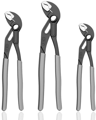 3-Teiliges Profi Wasserpumpenzange Set aus Cr-V Stahl Rohrzange Verstellbar Schnellspanner mit Rillen-Gleitgelenk Max. Wasserrohrzange für Reparaturen und Klempnerarbeiten zu Hause Öffnung: 55mm&100mm