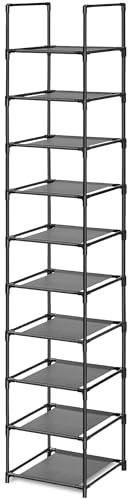 edihome, Schuhregal, 10 Ebenen, (33 x 33 x 173 cm), Schuhschrank Schmal, Schmale und hohe Schuhregale aus Kunststoff, Vertikal, Regal, Show Rack (10 Ebenen - L)