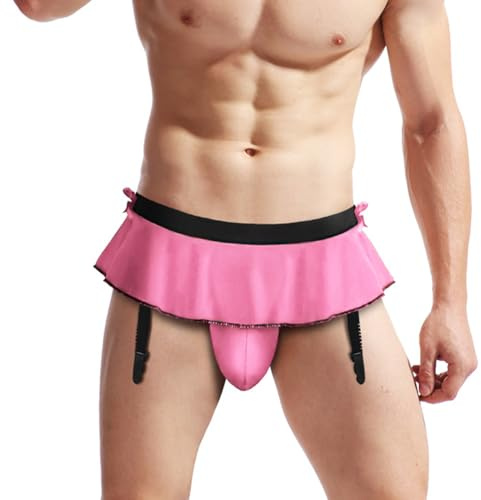 NLAND Tanga para Hombre Ropa Interior Slips Transpirable Tanga T-Back Sexy Lenceria Jockstrap Suspensorio G String con Liguero(Rosa)