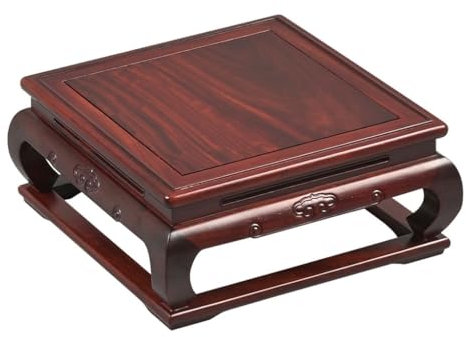 GENHAOSAN Bandejas para macetas cuadradas de pie curvado, base para plantas de madera maciza de estilo chino, base de estatua de Buda, manualidades, soporte de piedra de jade
