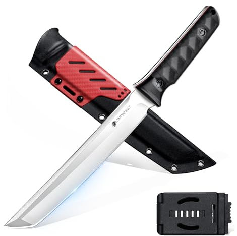 univinlions Outdoor Messer Scharfes Tanto Bushcraft Messer Großes Machete Jagdmesser Feststehende Klinge mit Kydexscheide Survival Messer für Männer Camping