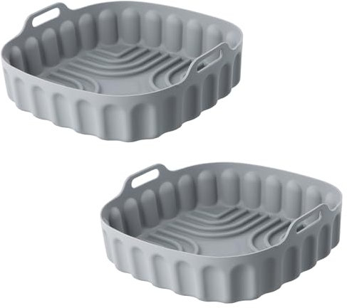 YILANJIN Air Fryer Accessoires, 2 Pièces 20.5 cm Moule Silicone Air Fryer pour Cuisson, Réutilisables Accessoires pour Friteuse à Air Chaud, Carré Pliable Doublure Liner pour Four, Micro-ondes (Gris)