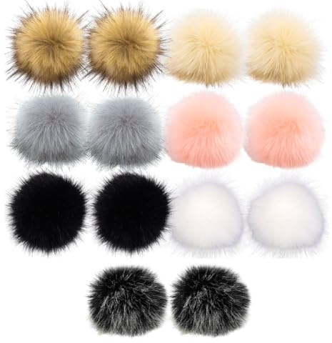 Bangbobi 14 Piezas de Pompones de Piel sintética para Sombreros - Accesorios para el Cabello versátiles y Accesorios para Sombreros, Bolsos y Ropa - Pompones de Piel en 7 Colores