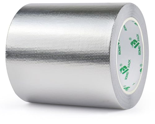 BOMEI PACK Nastro adesivo in alluminio rinforzato a rete, 120 mm x 20 m, nastro autoadesivo in alluminio, impermeabile e resistente al calore, per sigillare, riparare e isolare