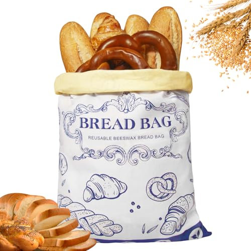 Stnopw Reusable Beeswax Bread Bags with Zipper - Large Capacity Cotton Storage for Homemade, Sourdough & Fresh Bread | FDA Food-Grade Eco-Friendly Storage Solutions (blue 1pcs)