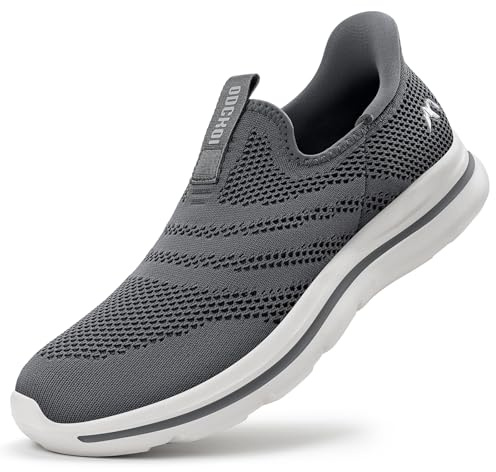 ODCKOI Baskets Slip-on Homme Respirantes - Légères et Confortables pour Ville, Randonnée, Course à Pied - Chaussures de Sport sans Lacets en Mesh Minimalistes-1044 Gris foncé-44EU