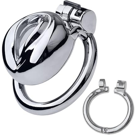 Gabbia per pene in acciaio inossidabile Sissy - Design realistico, traspirante e sicura gabbia di castità per uomini con anello fallico e chiave, 45 mm (B,1)