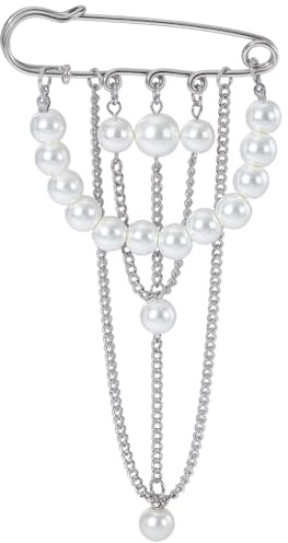 BEAMARKER Broche Colgante de Cadena Larga con Perlas Blancas Y Borlas Plateadas. Broche Vintage Sencillo, Accesorios de Joyería para Suéteres, Chales, Cuellos, Abrigos, Trajes Y Ropa Formal.