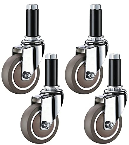 Premium 4-pack 50 mm svängbara hjul med bromsar – släta tysta ersättningshjul för serveringsvagnar i rostfritt stål och rengöringsvagnar – 75 mm och 100 mm alternativ tillgängliga