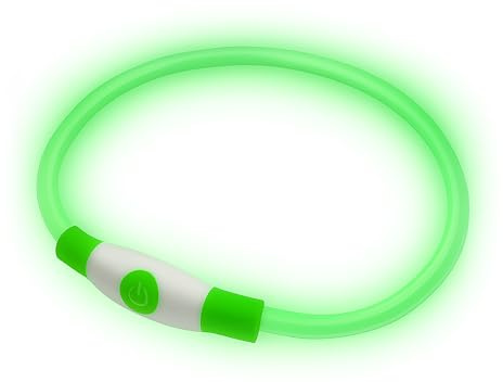PetSol LED Dog Collar in Green USB Rechargeable Flashing Light Safety Collar for Dogs, Cats & Puppies - Fashionable Glow in the Dark Design to keep your Pets Safe