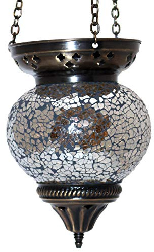 Lampada a sospensione a mosaico, lampada a sospensione, per esterni, in vetro, orientale, a mano, decorazione – Gall&Zick (nero/argento)
