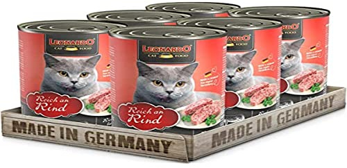 Leonardo Cibo umido [6x400g Ricco di manzo] | Cibo umido senza cereali per gatti | Alimento completo umido in lattina