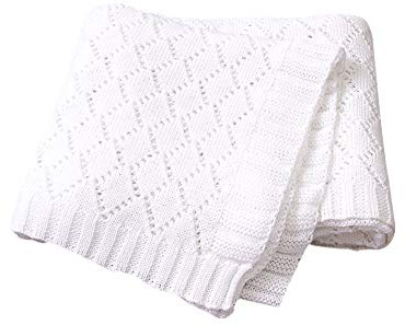 Couverture en Tricot Pour Bébé Garçon filles, Odot Simple Ultra Douce et Moelleuse Gigoteuse d?Emmaillotage Carré Poussettes ou Lits Bébé Housse de Parure de lit (80x100cm,Blanc)