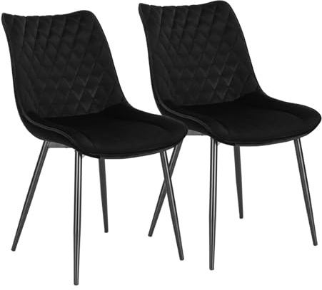 WOLTU Esszimmerstühle 2er Set, Küchenstühle, Wohnzimmerstühle, Polsterstühle mit Rückenlehne, für Esszimmer, Küche, Wohnzimmer, Büro, Sitzfläche aus Samt, Metallbeine, Schwarz BH209sz-2