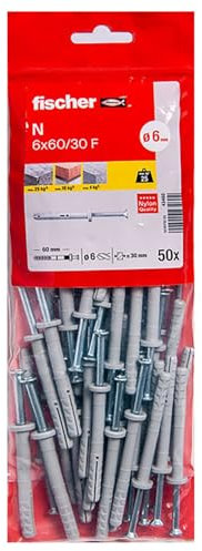 Fischer - Chevilles - 50 chevilles à frapper N Ø6 X 60 mm avec clou en acier électrozingué et tête plate - Fischer