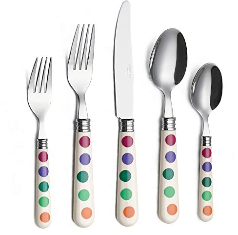 ANNOVA Juego de cubiertos, juego de cubiertos de acero inoxidable, incluye cuchillos, tenedores, cucharas, tenedores para ensalada y cucharas para postre (Puntos, 20 piezas)