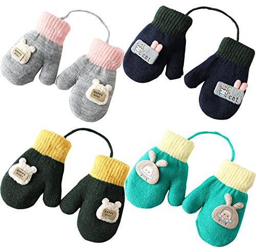 Manoplas Bebe, 4 Pares Manoplas Bebe Invierno, Guantes Nieve Bebe 1-2 AñOs, Guantes Unisex Para NiñOs PequeñOs Manoplas, Guantes De Punto CáLidos De Invierno Para NiñOs PequeñOs Con La Cuerda (B)