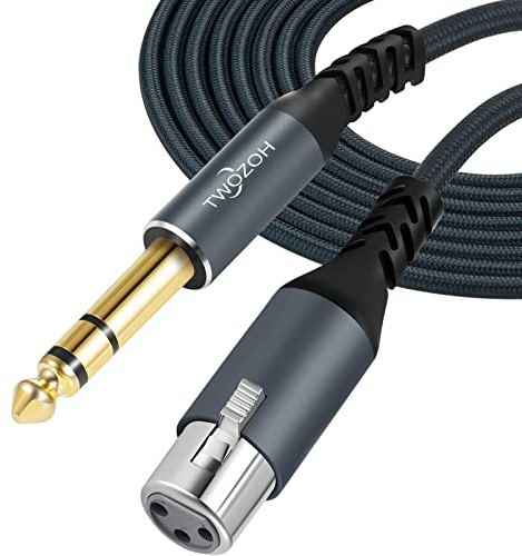 Twozoh XLR Hona till 1/4 TRS-kabel 3M, Flätad 6,35 mm stereouttag balanserad med 3 stift XLR mikrofonkabel (professionell/HiFi)
