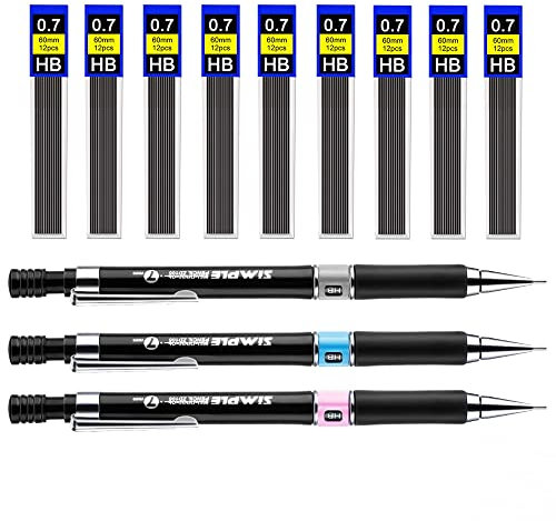 DOUSELLA 3 Stück Druckbleistift mit 10 Box Bleistiftminen 0.7 mm HB Minenbleistift Druckbleistift Minen Mechanische Stifte Set mit Graphitmine Feinminen Automatische Minenstift für Schule Büro Kunst