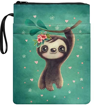 Poceacles Buchhüllen aus Polyester für Hardcover, Schulschutztasche, waschbare Tasche, grünes Faultier-Muster