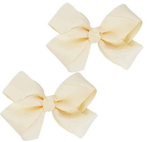 3 Inch Grosgrain Bow for Little Girls- Set of 2 (Ivory)