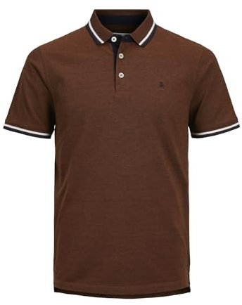 JACK & JONES Men's Jjepaulos Polo Ss Noos Shirt, Brown-White-Dark Blue, L