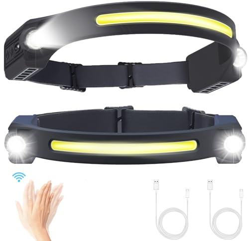 Puersit LED Head Torch USB Rechargeable 2PCS Headlamp 6 Modes Motion Sensor Headlight 260° LED Headtorch Lightweight IPX4 Waterproof Hands-Free Flashlight for Camping,Running,Fishing,Cycling