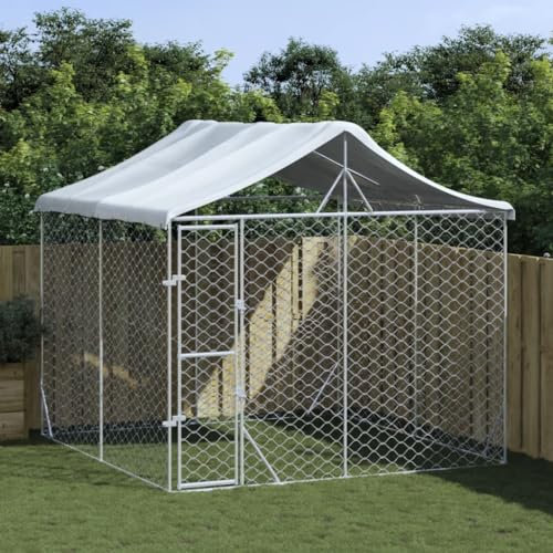 Willood Outdoor Hundezwinger mit Dach Silbern 3x3x2.5m Verzinkter Stahl